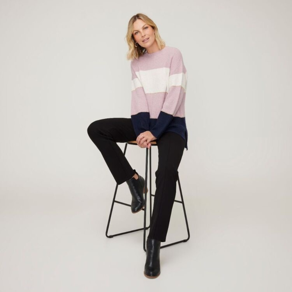 NWT SAVANNAH Ladies Size M Colour Block Jumper Rose Stripe ROSE BLUSH/NAVY - Picture 4 of 8